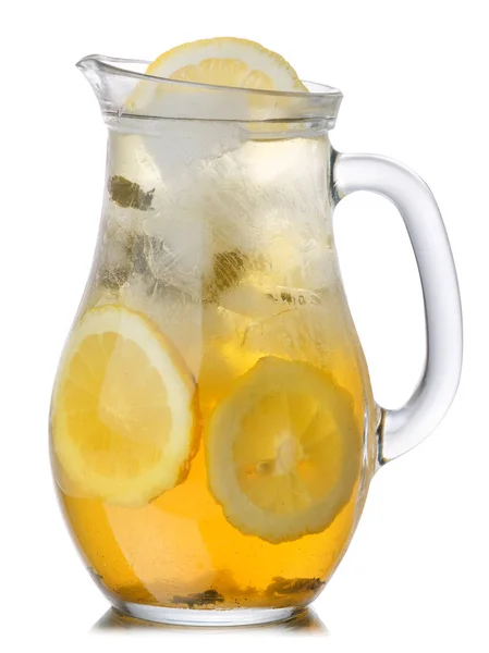 Iced lemon green tea pitcher, paths — Stock Photo, Image