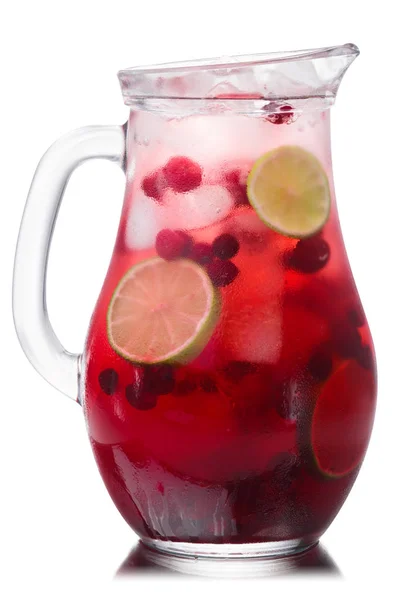 Iced cranberry lime drink pitcher, paths — Stock Photo, Image