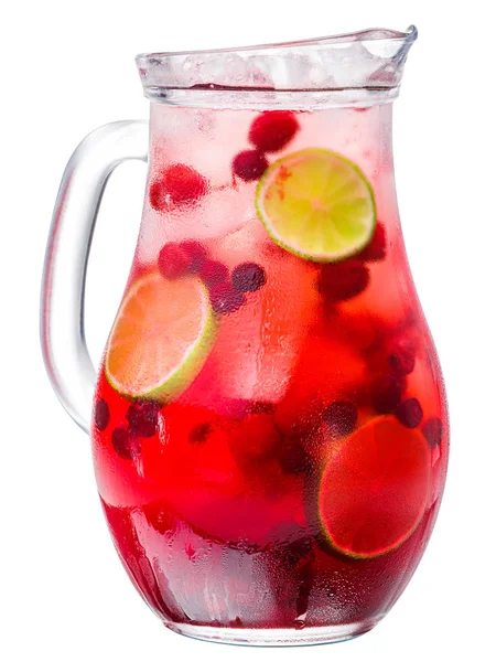 Iced cranberry lime drink pitcher, paths — Stock Photo, Image
