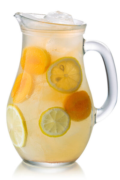 Iced apricot lemonade pitcher isolated, paths