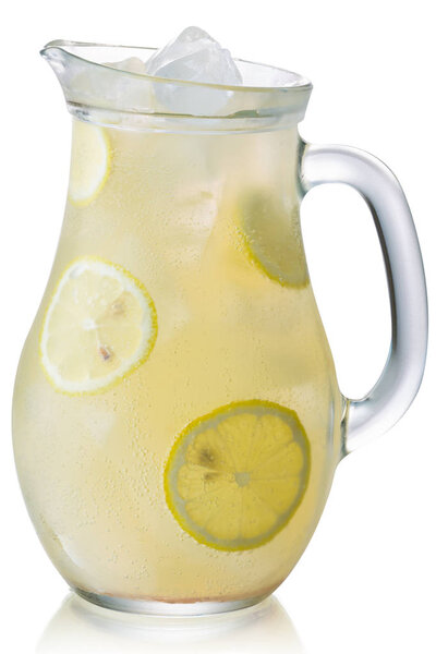 Iced lemonade pitcher isolated, paths