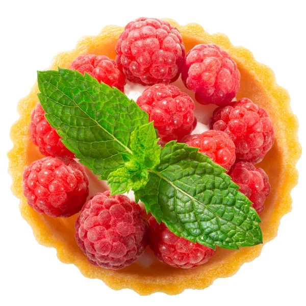 Raspberry tart dessert, paths, top — Stock Photo, Image