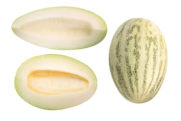 Muskmelon c. melon, entier et tranché, chemins, sommet — Photo