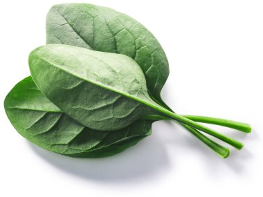 Fresh spinach leaves (Spinacia oleracea) isolated w clipping paths, top view clipart