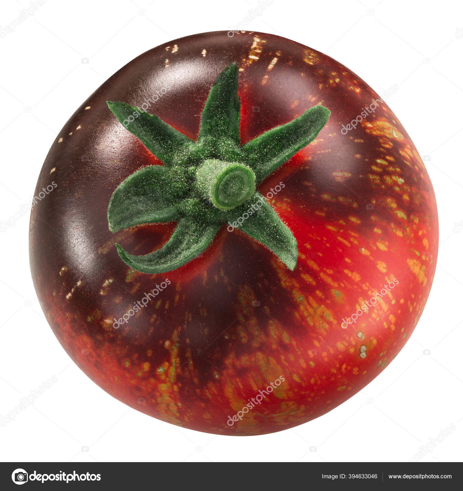 Blue Fire Heirloom Tomato Ripe Antho Rich Isolated Top View Stock Photo