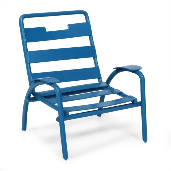 Modrá Kovová Židle Ořezovou Cestou Samostatný — Stock fotografie