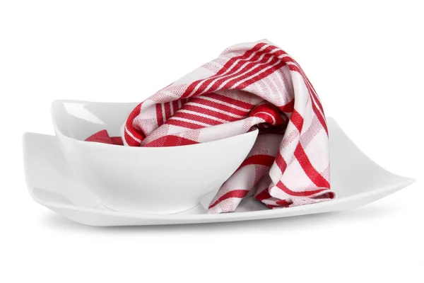 Serviettes Cuisine Avec Vaisselle Sur Fond Blanc Images De Stock Libres De Droits