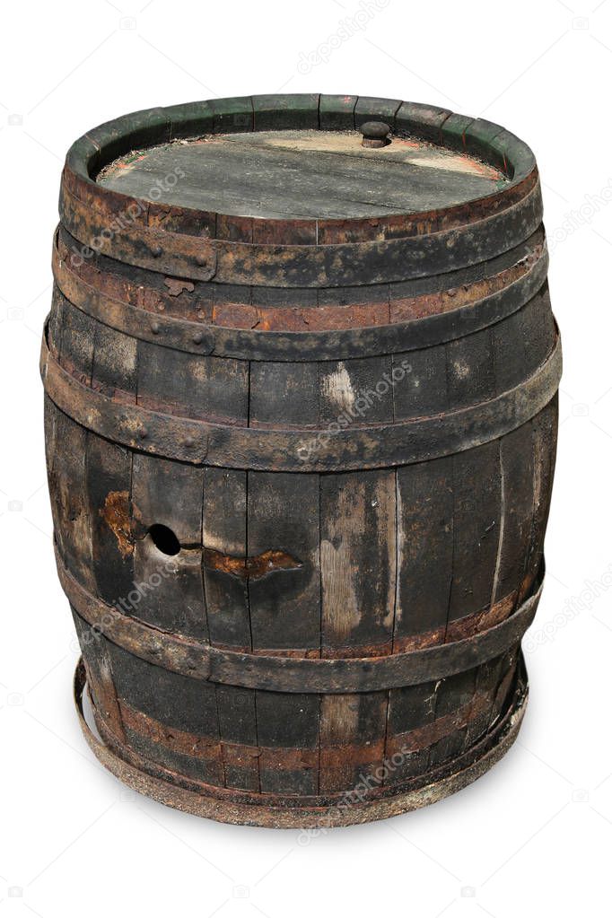 old wine barrel isolated on white background