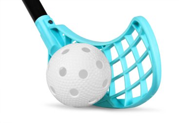 floorball stick and white ball isolated on white background clipart
