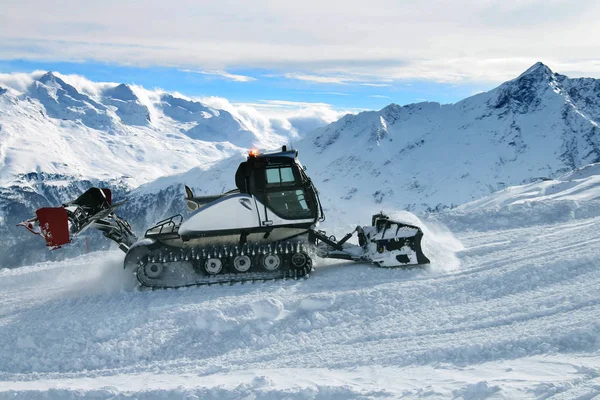 Ratrac Snowcat Machine Snow Hill Ready Skiing Slope Preparations Austrian — Stock Photo, Image