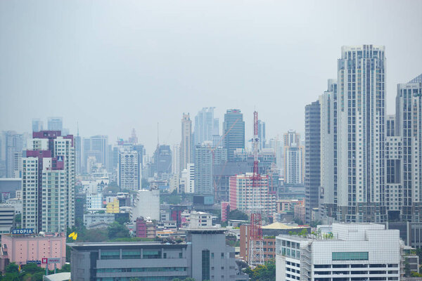 BANGKOK, THAILAND - 15 MAY 2019 : view of bangkok city evening with dust exceed the standard value.