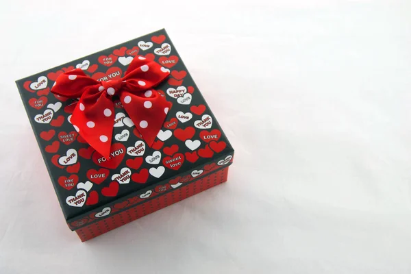 Valentines Day Gift Box Black Red White Hearts Which Love — Stock Photo, Image