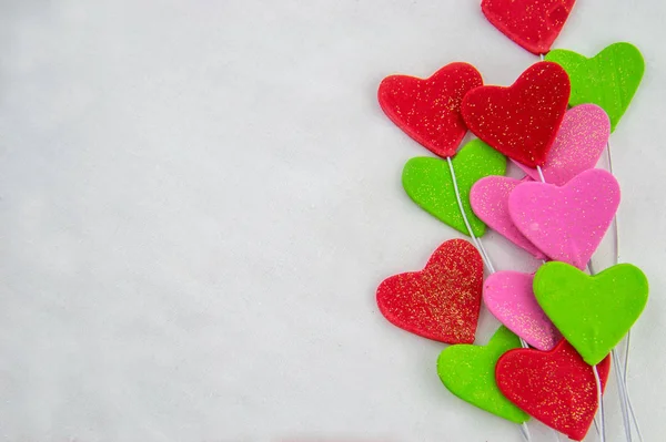 Día San Valentín Fondo Decorativo Con Corazones Decorativos Colores Sobre — Foto de Stock