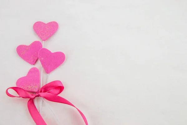 Día San Valentín Fondo Decorativo Corazones Rosas Decorativos Con Cinta — Foto de Stock