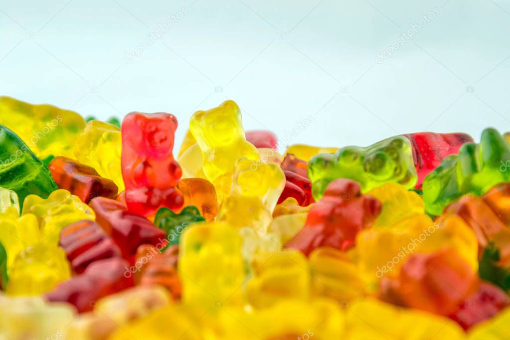 Colorful candy rubber bear on a white background.