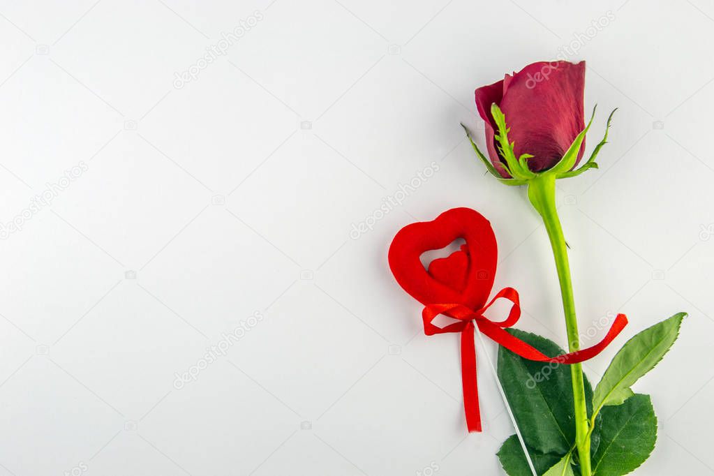 International Women's Day, March 8. Red white cards with pen and decorative items, roses, hearts, chocolates, gift box on a white background.