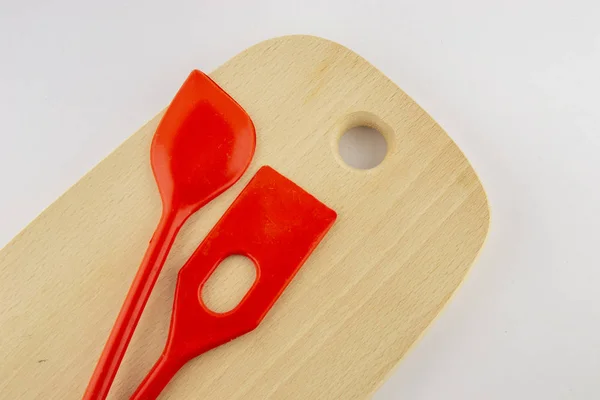 Accessories Kitchen Wooden Board White Background — Stock Photo, Image