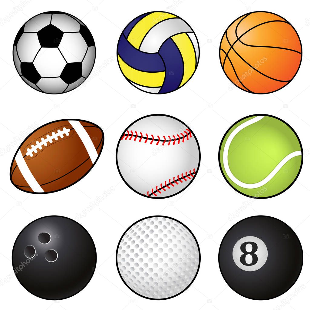 Collection Of Nine Coloured Sports Balls