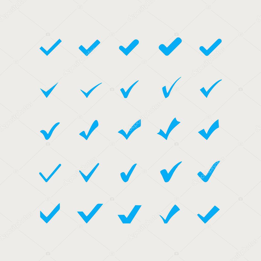 Isolated blue checkmark in a white background. Ideal for application, website or clip art.