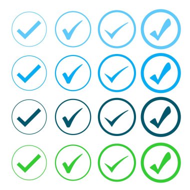 Beyaz arka planda izole edilmiş mavi ve yeşil kontrol işareti. Uygulama, web sitesi veya klip sanatı için ideal.