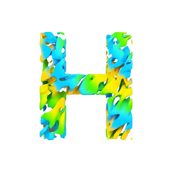 Alfabet letter H hoofdletters. Vloeibare lettertype gemaakt van blauwe, groene en gele splash verf. 3D render geïsoleerd op witte achtergrond. — Stockfoto