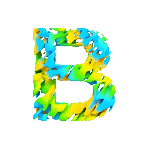 アルファベット大文字の B。液体フォントは、青・緑・黄色のスプラッシュ ペイントで作られています。白い背景に分離された 3 d のレンダリング. — ストック写真
