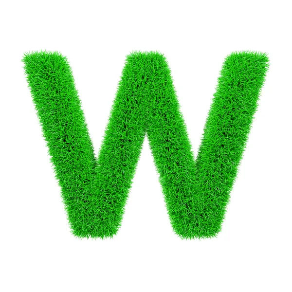 アルファベット大文字 W。新鮮な緑の芝生の草で覆われたフォントです。白い背景に分離された 3 d のレンダリング. — ストック写真