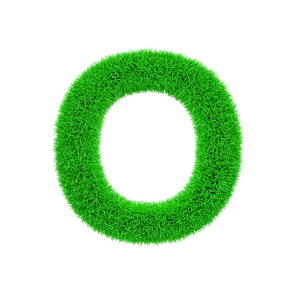 Letra del alfabeto O mayúscula. Fuente herbácea hecha de hierba verde fresca. Representación 3D aislada sobre fondo blanco . —  Fotos de Stock