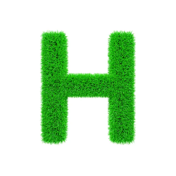 Alfabet letter H hoofdletters. Met gras begroeide lettertype gemaakt van vers groen gras. 3D render geïsoleerd op witte achtergrond. — Stockfoto