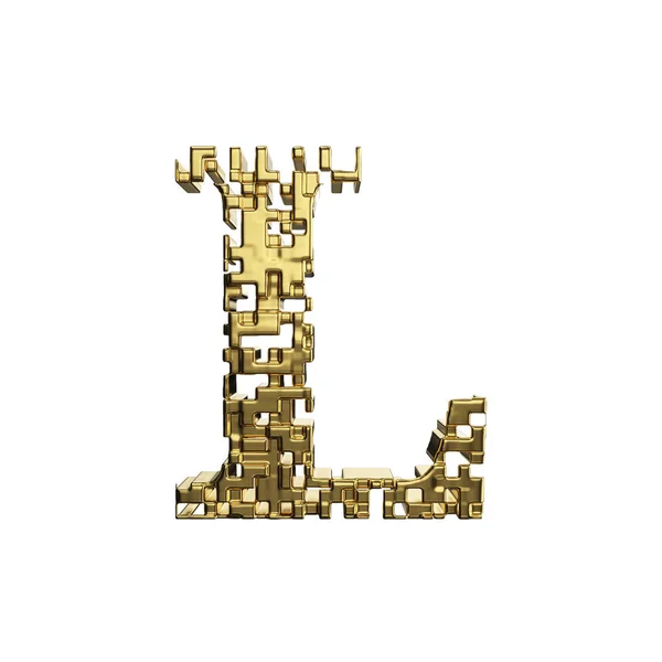 Lettre alphabet L majuscule. Fonte dorée en formes métalliques jaunes. rendu 3D isolé sur fond blanc . — Photo