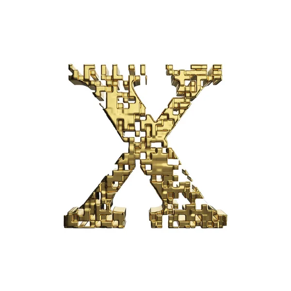 Alphabet bokstaven X versaler. Gyllene teckensnitt gjord av gula metalliska former. 3D render isolerad på vit bakgrund. — Stockfoto