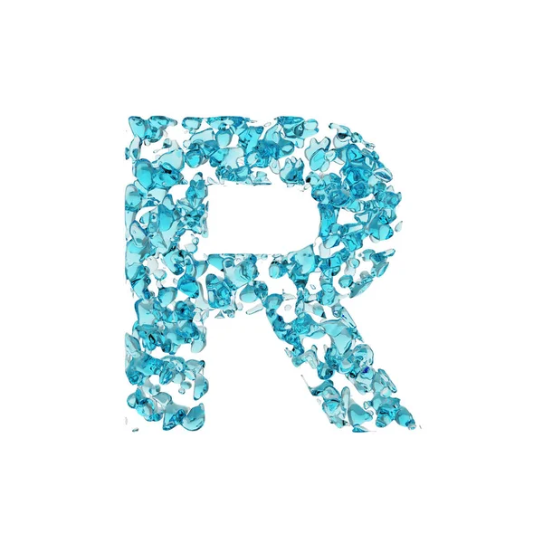 Alphabet lettre R majuscule. Fonte liquide faite de gouttes d'eau bleue. rendu 3D isolé sur fond blanc . — Photo