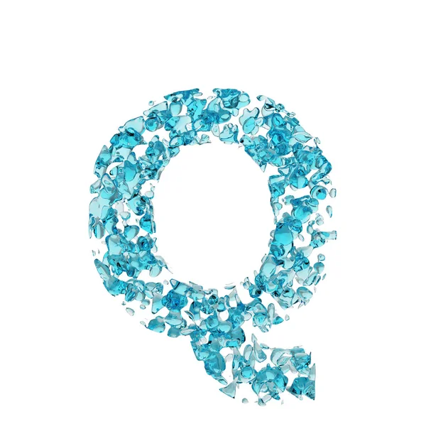 Ábécé levél Q nagybetűs. Folyékony betűtípus, kék víz csepp. 3D render elszigetelt fehér background. — Stock Fotó