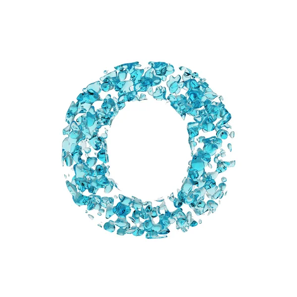 Letra del alfabeto O mayúscula. Fuente líquida hecha de gotas de agua azul. Representación 3D aislada sobre fondo blanco . —  Fotos de Stock