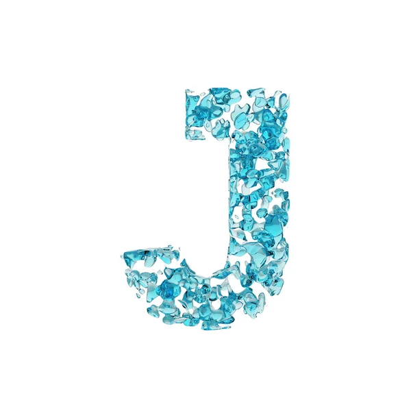 Alfabet letter J hoofdletters. Vloeibare lettertype gemaakt van blauwe water druppels. 3D render geïsoleerd op witte achtergrond. — Stockfoto