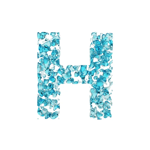 Alfabet letter H hoofdletters. Vloeibare lettertype gemaakt van blauwe water druppels. 3D render geïsoleerd op witte achtergrond. — Stockfoto