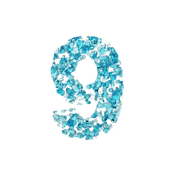 Alphabet numéro 9. Fonte liquide faite de gouttes d'eau bleue. rendu 3D isolé sur fond blanc . — Photo