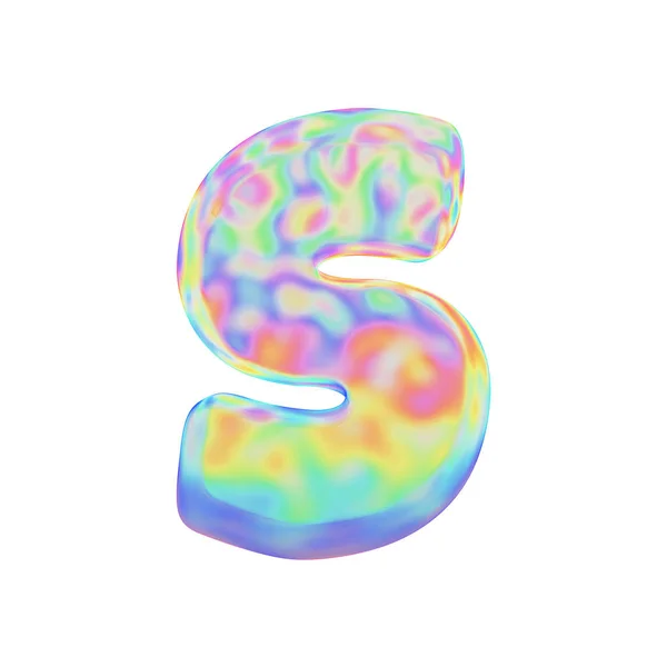 Alphabet lettre S majuscule. Fonte drôle faite de bulle de savon coloré. rendu 3D isolé sur fond blanc . — Photo