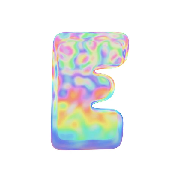Αλφάβητο γράμμα E κεφαλαίο. Αστεία γραμματοσειρά φτιαγμένο από πολύχρωμα σαπουνόφουσκα. 3D καθιστούν απομονώνονται σε λευκό φόντο. — Φωτογραφία Αρχείου
