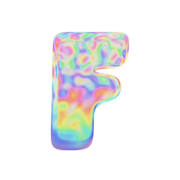 Alfabe harf F büyük harf. Renkli sabun köpüğü komik yazı tipi. Beyaz arka plan üzerinde izole 3d render. — Stok fotoğraf