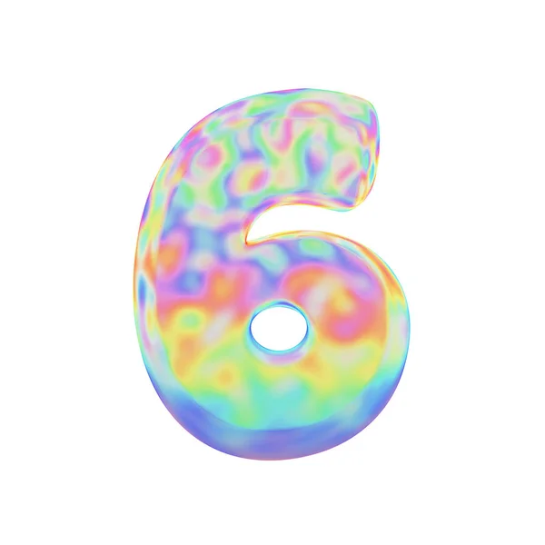 Alphabet number 6. Funny font made of colorful soap bubble. 3D render isolated on white background. — Stock Photo, Image