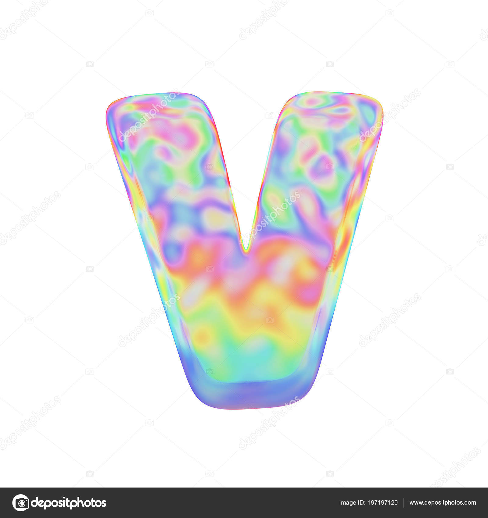 Alphabet letter V uppercase. Funny font made of colorful soap bubble