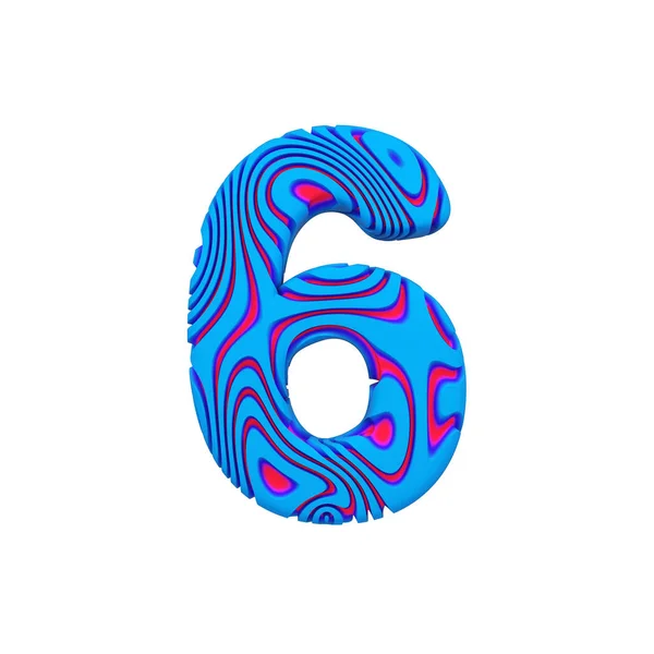 Alfabetet nummer 6. Sportig teckensnitt tillverkad av blå fet logga. 3D render isolerad på vit bakgrund. — Stockfoto