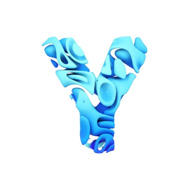 Alfabe harf büyük harf Y. Mavi yazı tipi mürekkep splash su yapılmış. Beyaz arka plan üzerinde izole 3d render.