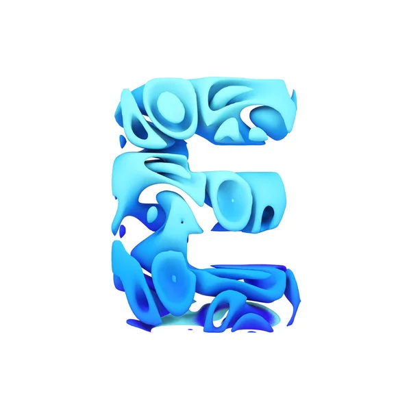 Alphabet letter E uppercase. Blue font made of ink splash in water. 3D render isolated on white background. — Stock Photo, Image