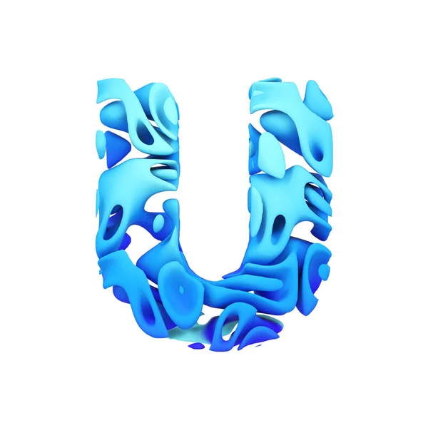 Alphabet letter U uppercase. Blue font made of ink splash in water. 3D render isolated on white background. — Stock Photo, Image