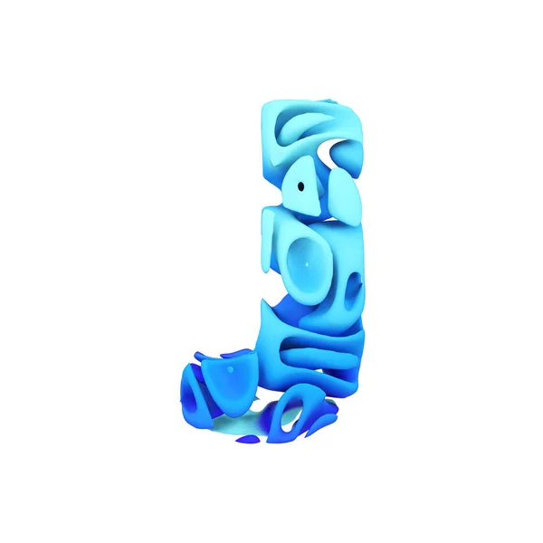 Letra del alfabeto J mayúscula. Fuente azul hecha de tinta salpicada en agua. Representación 3D aislada sobre fondo blanco . — Foto de Stock