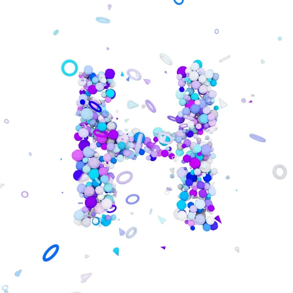 알파벳 H 대문자 편지입니다. 파란 공 재미 있는 글꼴에 의하여 이루어져 있다. 흰색 배경에 고립 된 3 차원 렌더링. — 스톡 사진