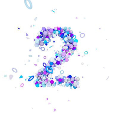 Alfabe numarası 2. Mavi topları komik yazı tipi. Beyaz arka plan üzerinde izole 3d render.