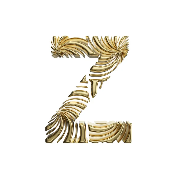 알파벳 대문자 Z 편지입니다. 반짝이 노란 금속 골든 글꼴에 의하여 이루어져 있다. 흰색 배경에 고립 된 3 차원 렌더링. — 스톡 사진